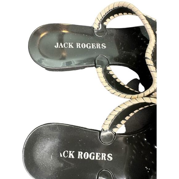 Jack‎ Rogers Black White Jelly Whipstitch Leather Thong Flat Sandal Size 10 - Picture 5 of 8